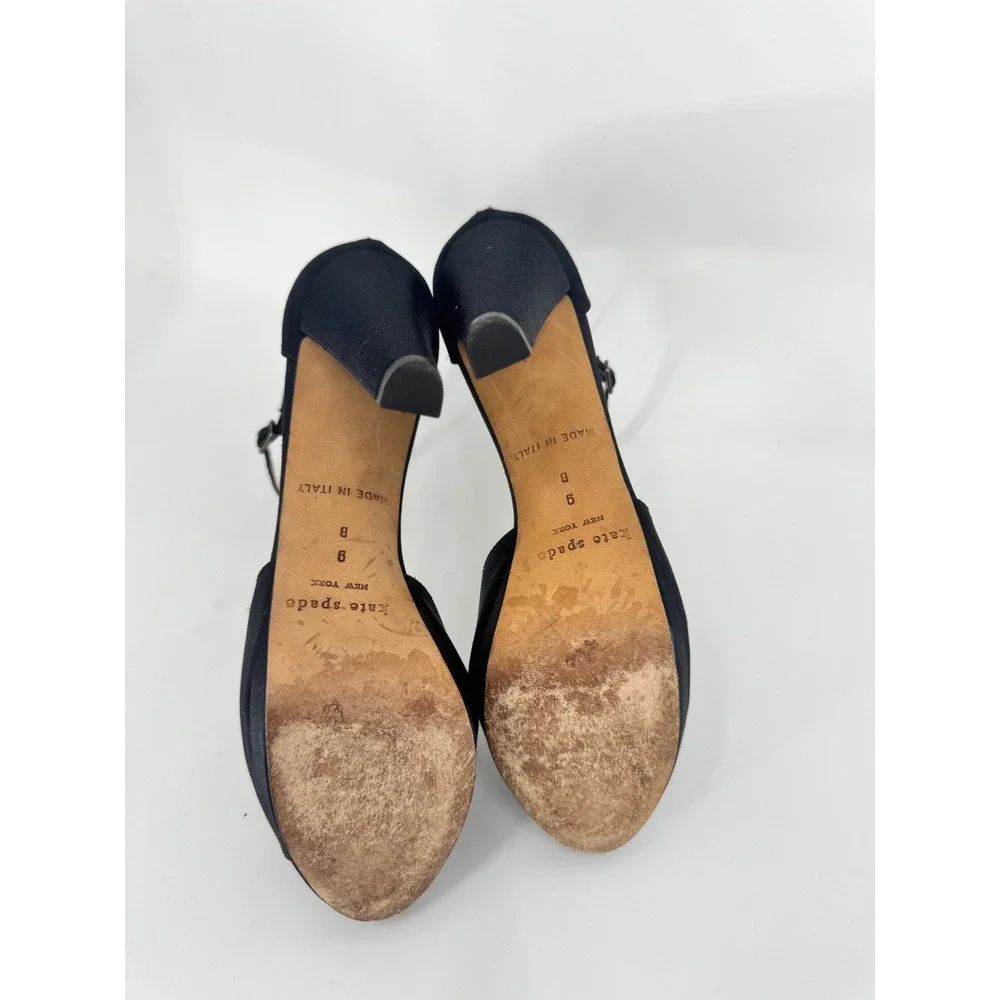 Kate Spade Platform Heels Women 9 Black Satin Peep Toe Ankle Strap Made In Italy